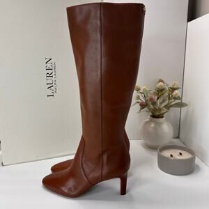 Lauren Ralph Lauren Caelynn Dress Boot Tan Burnished Calf Women's 8.5B Tried On